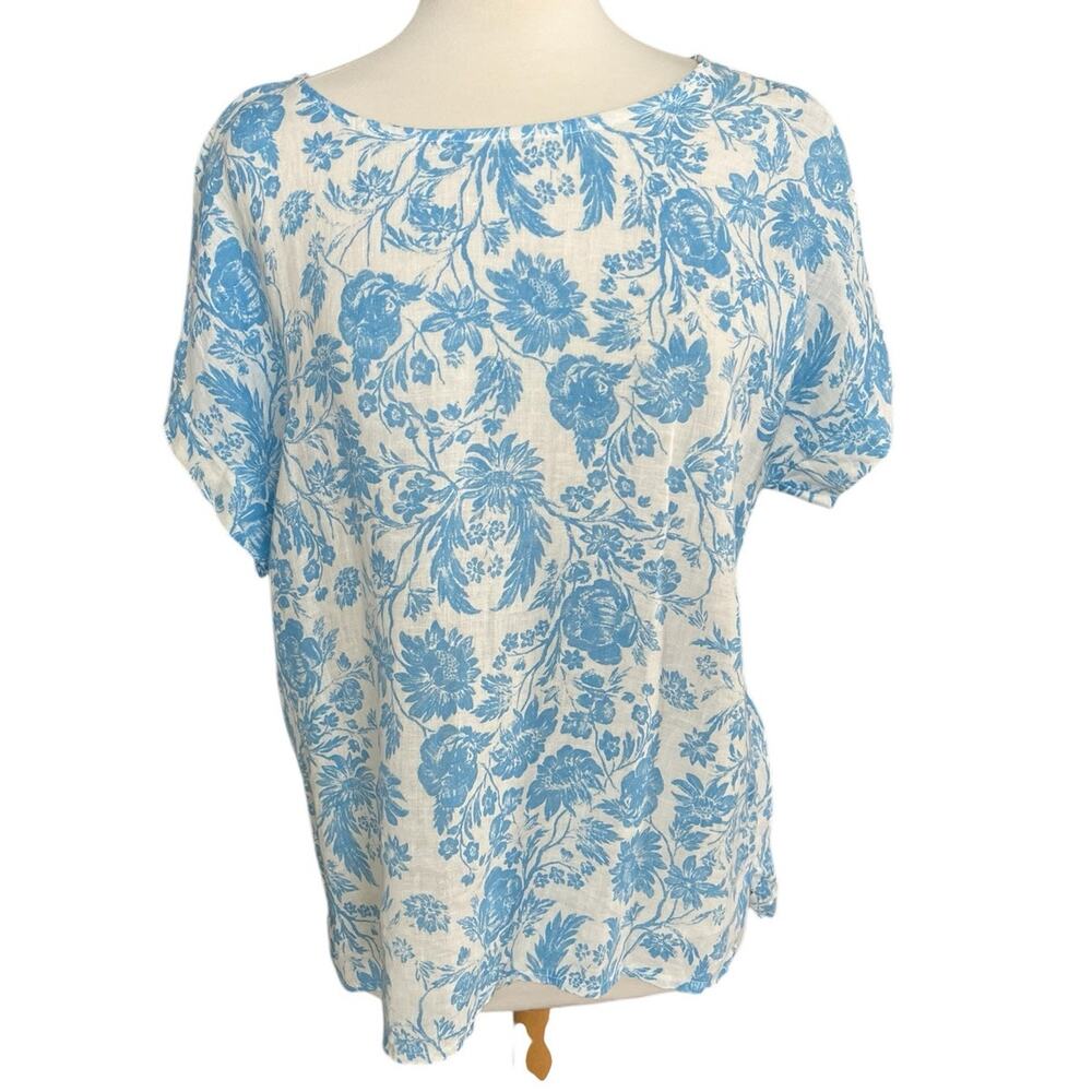 Belambia Linen Top Floral Short Sleeve Italy Coastal Lightweight Cottage Medium